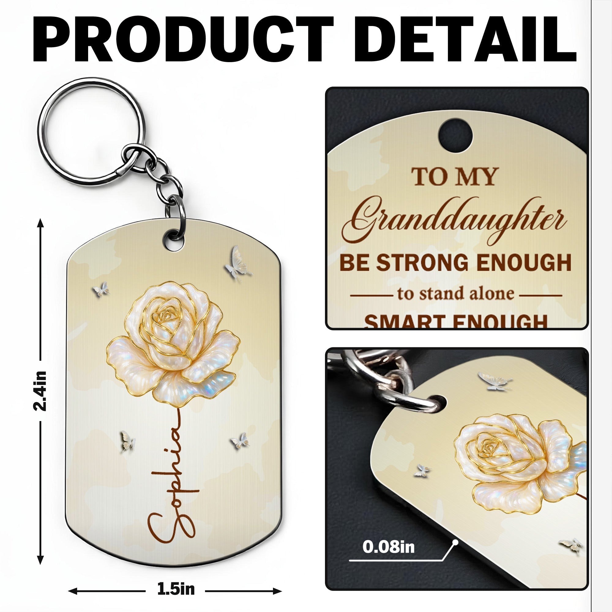 Personalized Stainless Steel Keychain for Granddaughter - Custom Engraved Gift Stainless Steel Keychain GradoCreations