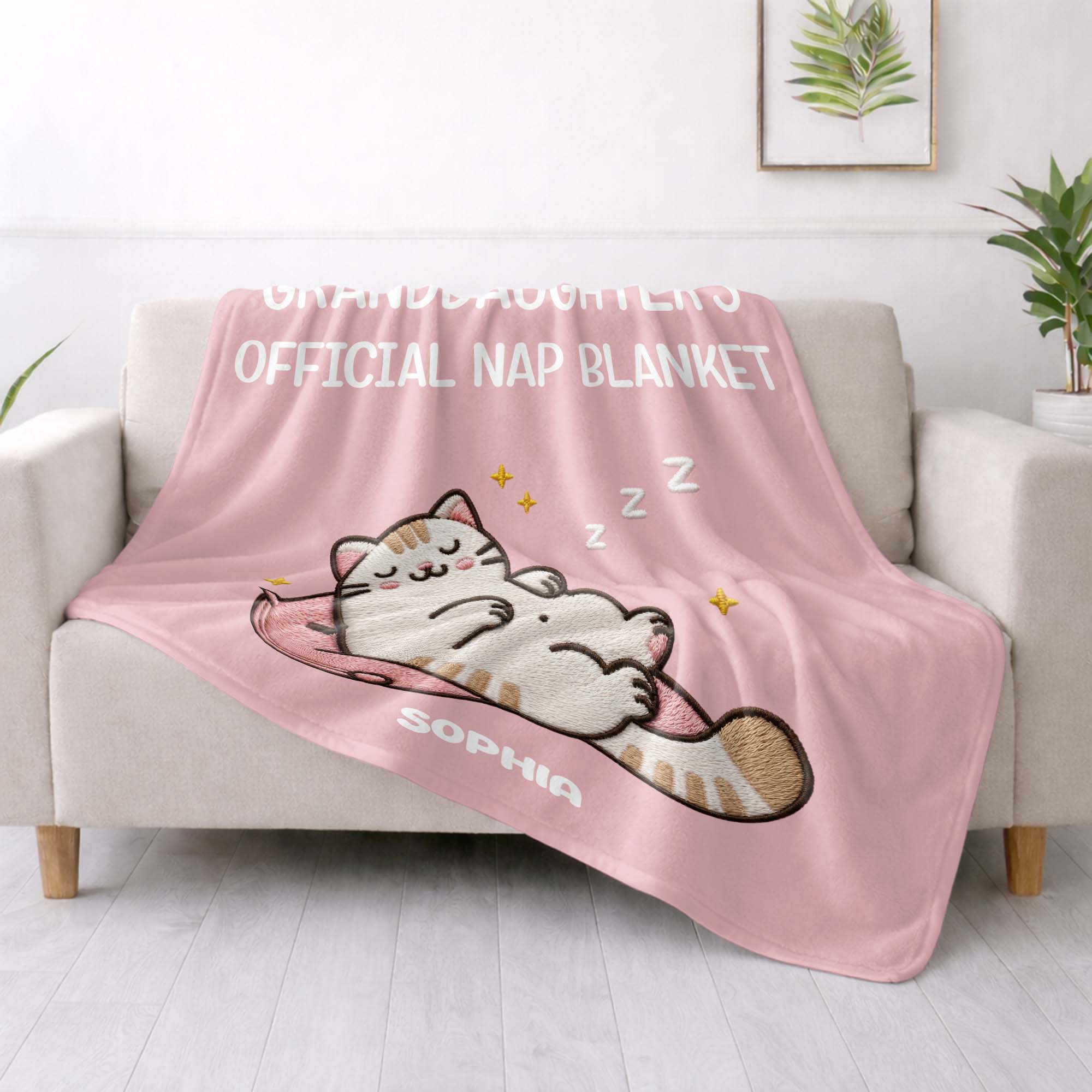 Personalized Cat Nap Blanket Custom Name Gift for Granddaughter