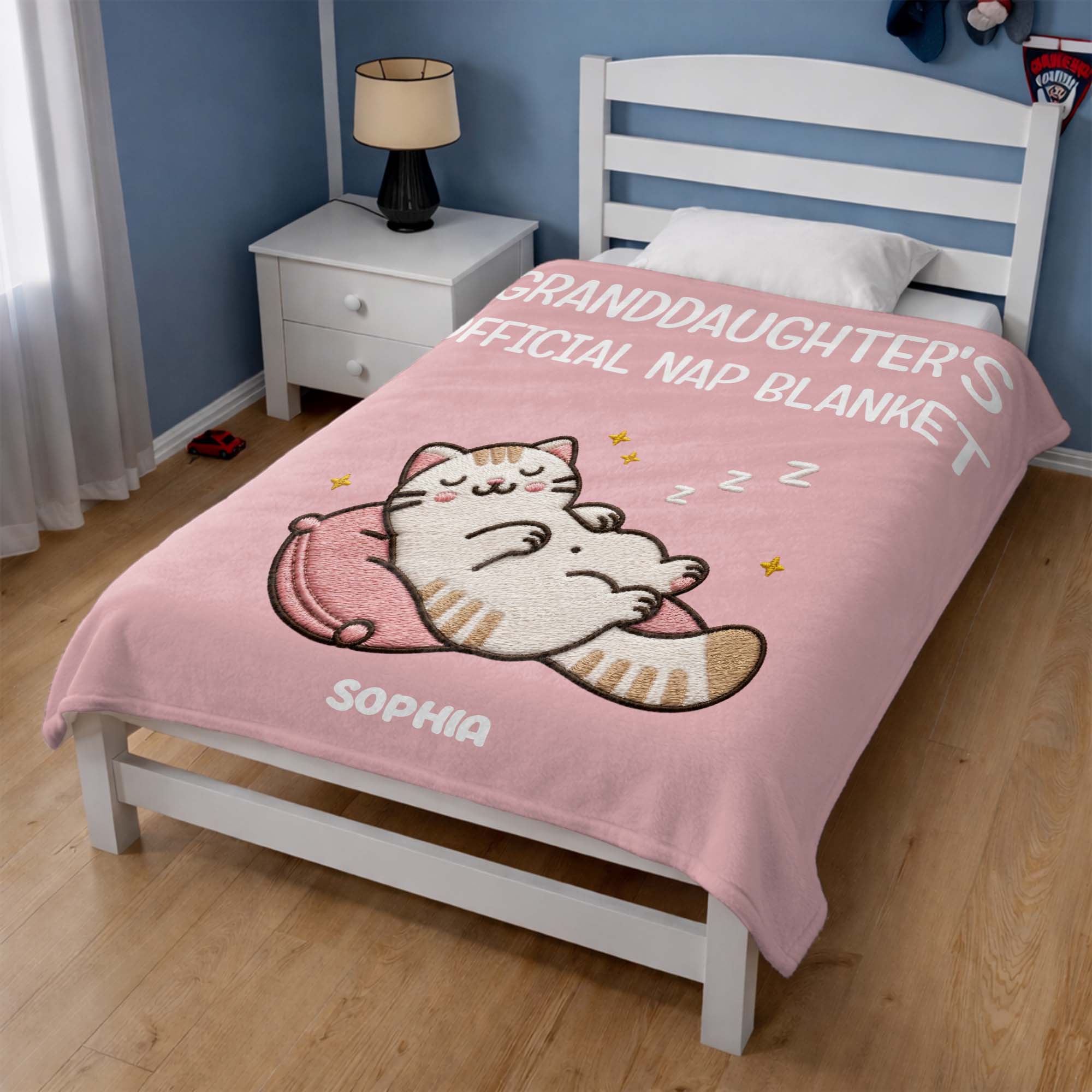 Personalized Cat Nap Blanket Custom Name Gift for Granddaughter