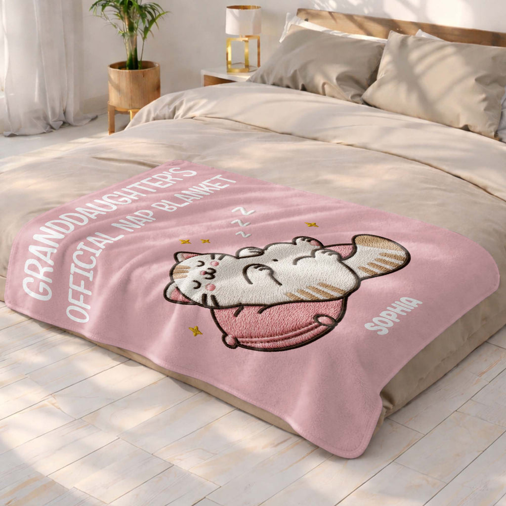 Personalized Cat Nap Blanket Custom Name Gift for Granddaughter
