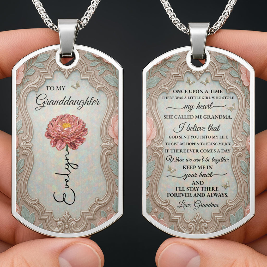 Personalized Stainless Steel Dog Tag Necklace for Granddaughter - Custom Keepsake Gift Dog Tag Necklace GradoCreations
