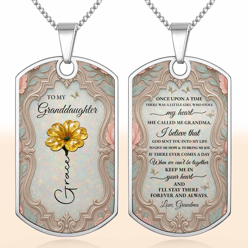 Personalized Stainless Steel Dog Tag Necklace for Granddaughter - Custom Keepsake Gift Dog Tag Necklace GradoCreations