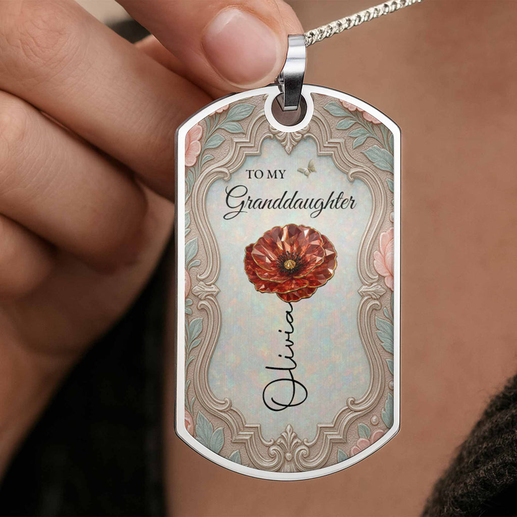 Personalized Stainless Steel Dog Tag Necklace for Granddaughter - Custom Keepsake Gift Dog Tag Necklace GradoCreations