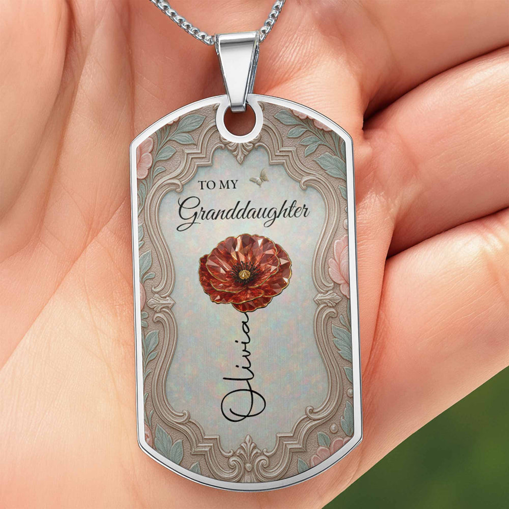 Personalized Stainless Steel Dog Tag Necklace for Granddaughter - Custom Keepsake Gift Dog Tag Necklace GradoCreations