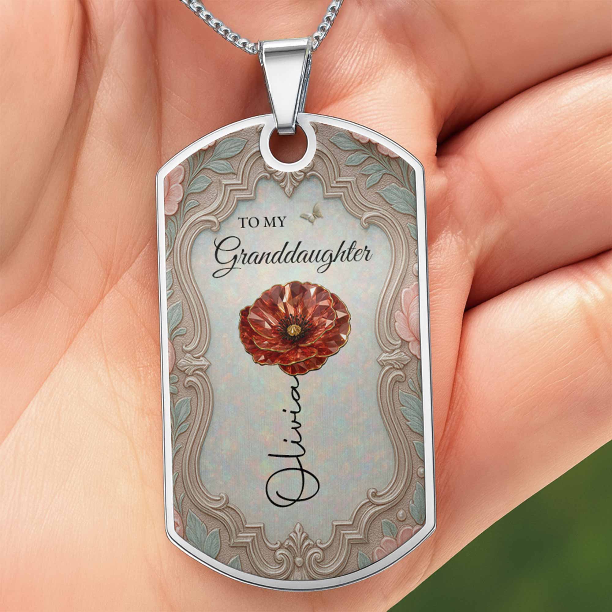 Personalized Stainless Steel Dog Tag Necklace for Granddaughter - Custom Keepsake Gift Dog Tag Necklace GradoCreations