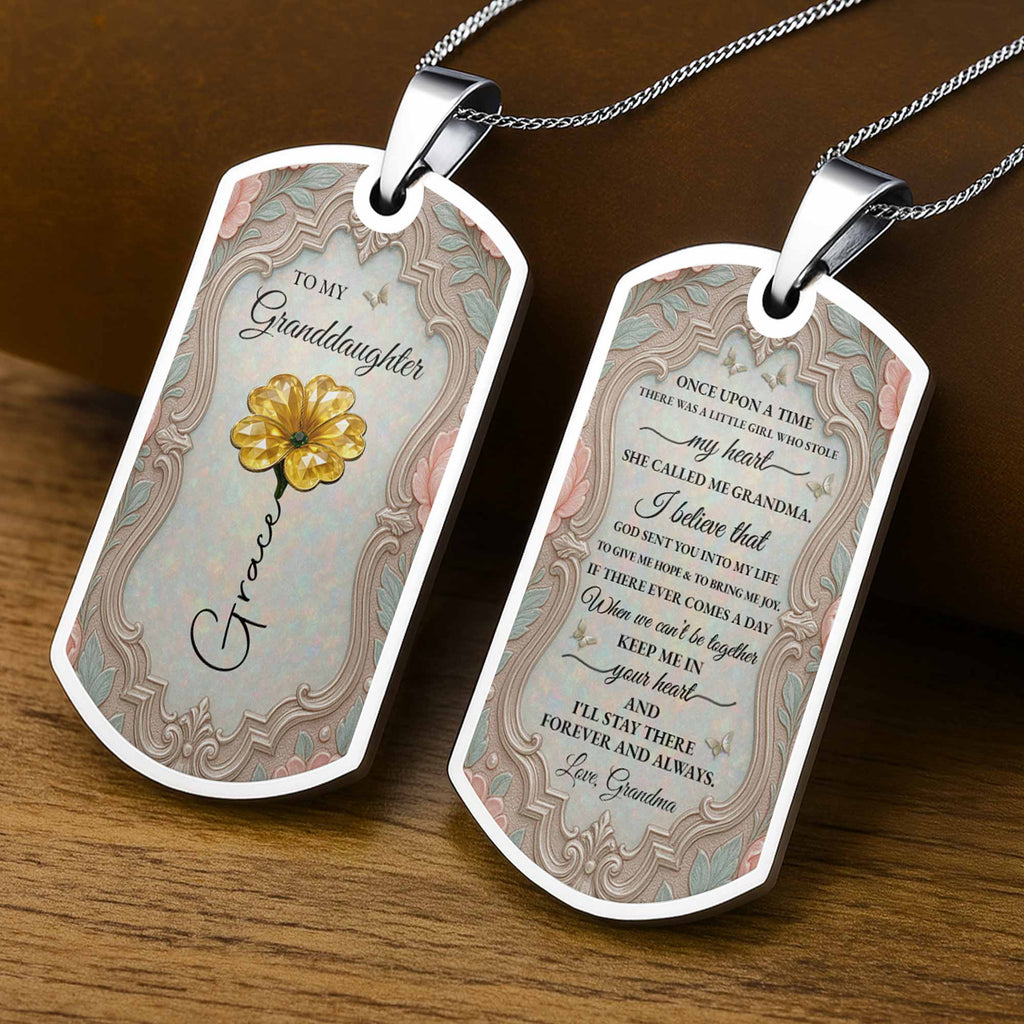 Personalized Stainless Steel Dog Tag Necklace for Granddaughter - Custom Keepsake Gift Dog Tag Necklace GradoCreations