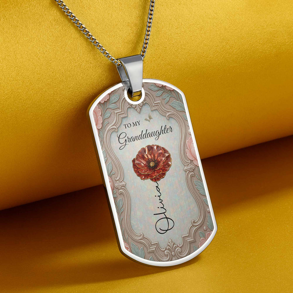 Personalized Stainless Steel Dog Tag Necklace for Granddaughter - Custom Keepsake Gift Dog Tag Necklace GradoCreations