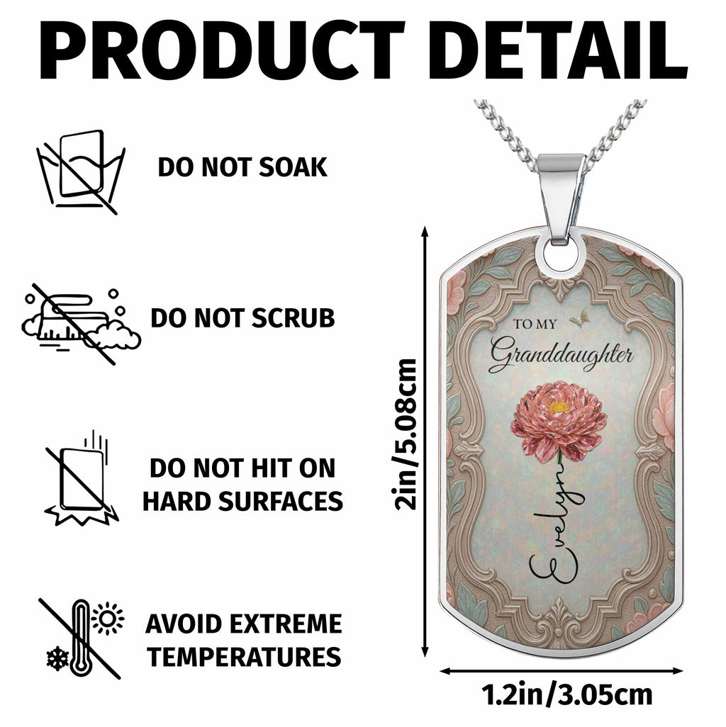 Personalized Stainless Steel Dog Tag Necklace for Granddaughter - Custom Keepsake Gift Dog Tag Necklace GradoCreations