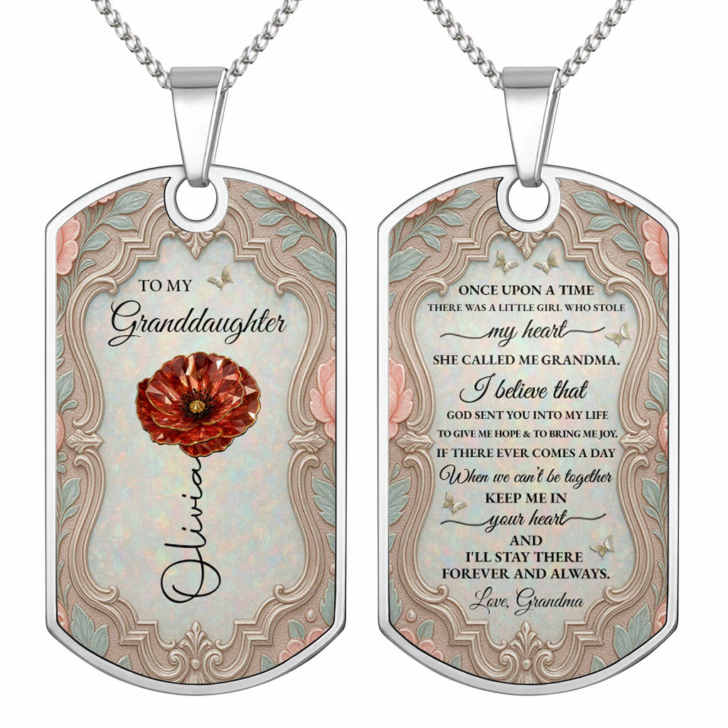 Personalized Stainless Steel Dog Tag Necklace for Granddaughter - Custom Keepsake Gift Dog Tag Necklace GradoCreations