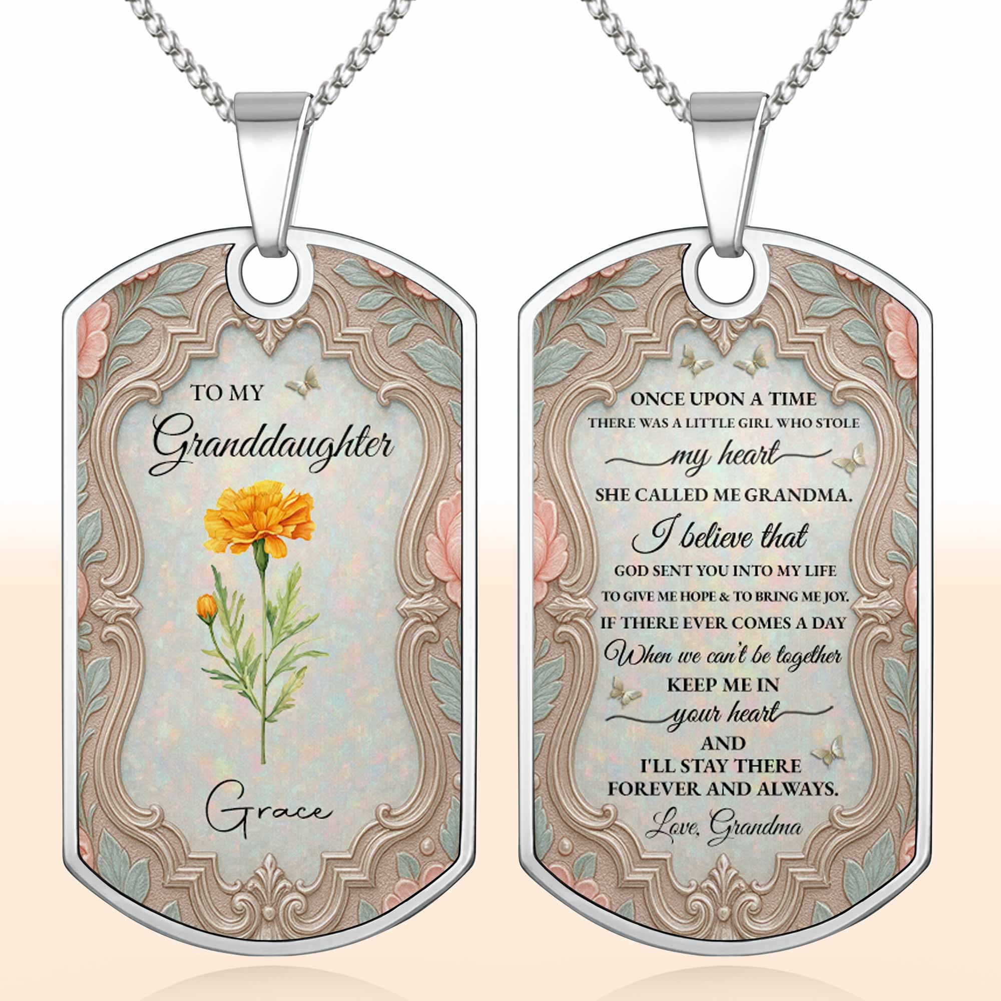 Personalized Dog Tag Necklace Custom Keepsake for Granddaughter Dog Tag Necklace GradoCreations