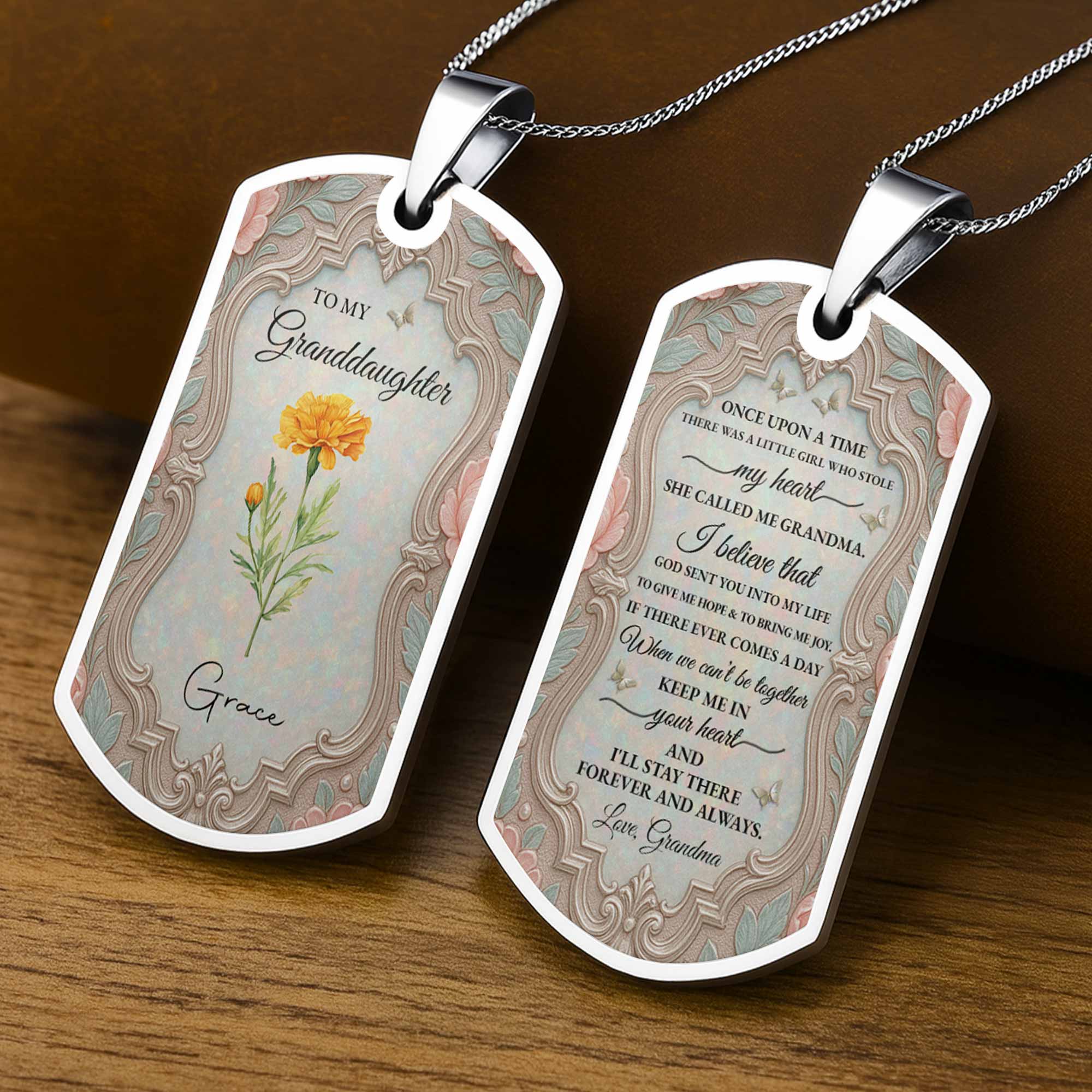 Personalized Dog Tag Necklace Custom Keepsake for Granddaughter Dog Tag Necklace GradoCreations
