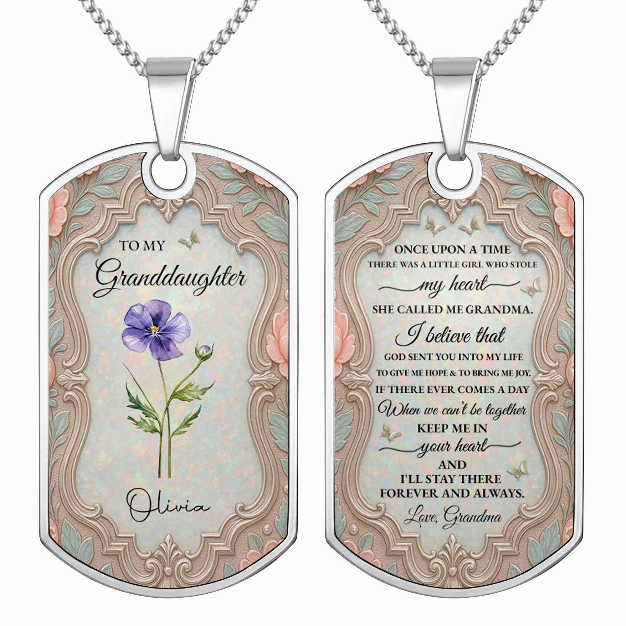 Personalized Dog Tag Necklace Custom Keepsake for Granddaughter Dog Tag Necklace GradoCreations