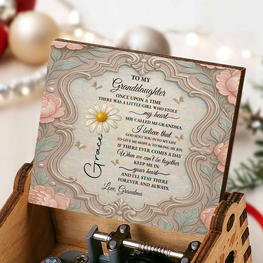 Personalized Wooden Music Box Custom Daisy Design for Granddaughter Music Box GradoCreations