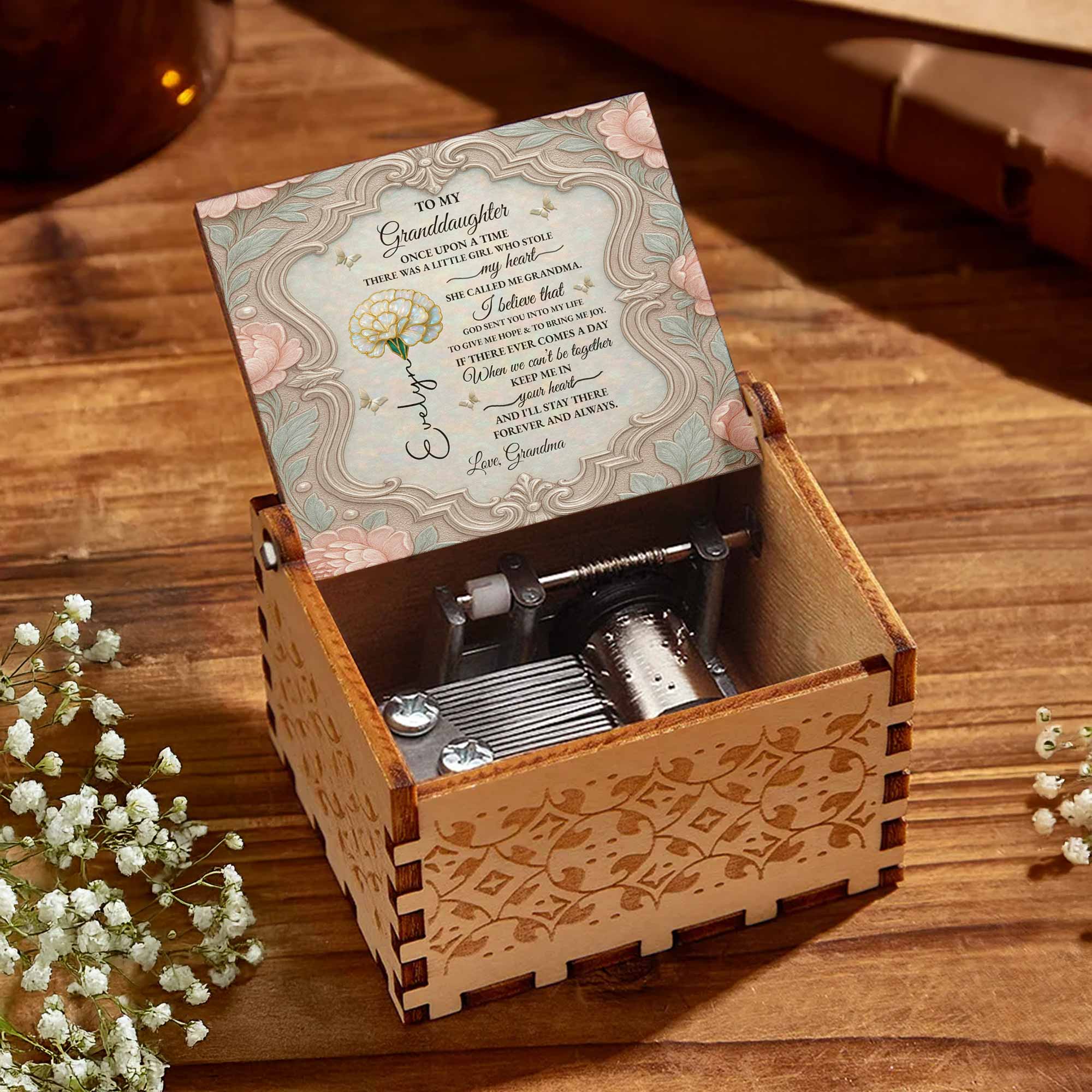 Personalized Wooden Music Box Custom Daisy Design for Granddaughter Music Box GradoCreations