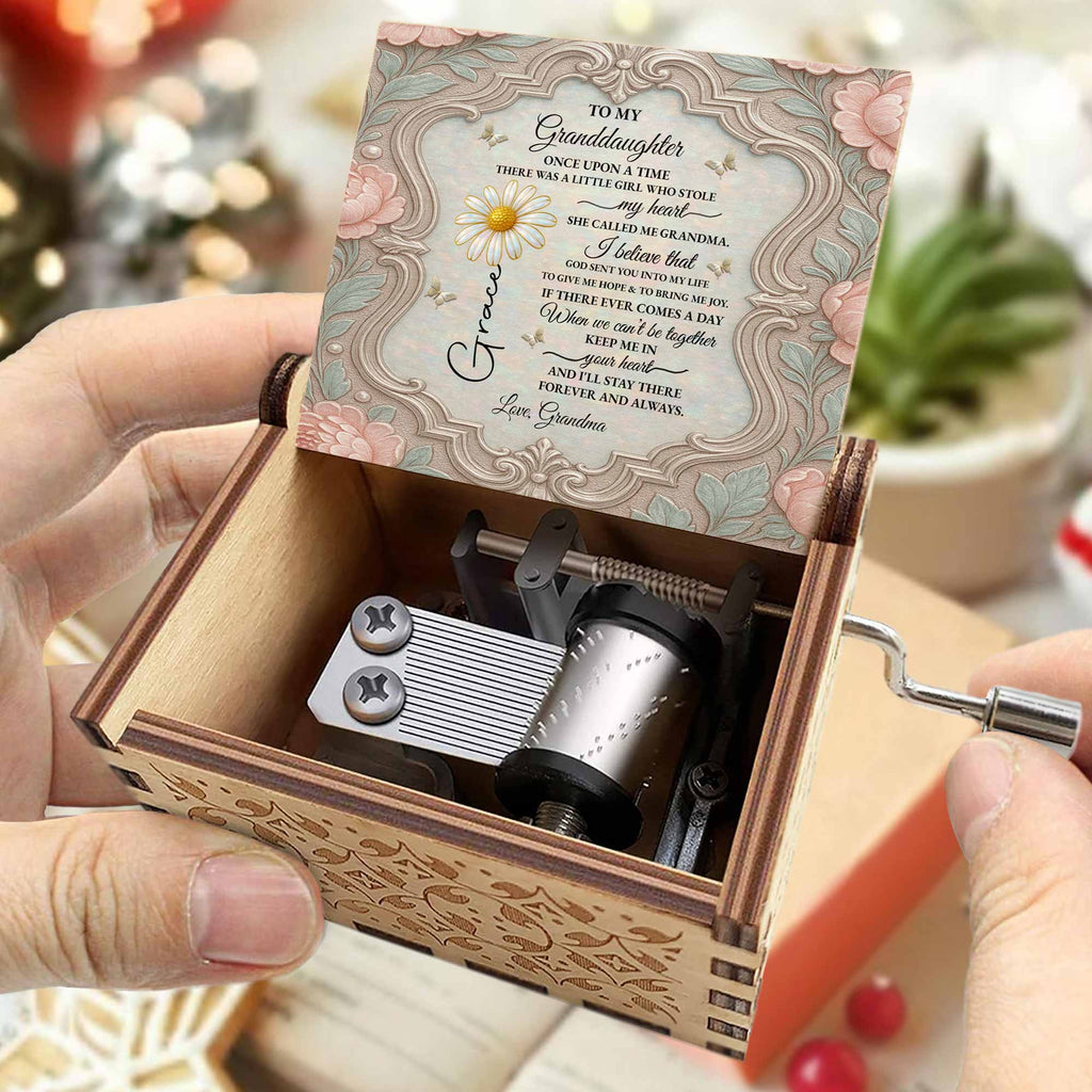 Personalized Wooden Music Box Custom Daisy Design for Granddaughter Music Box GradoCreations