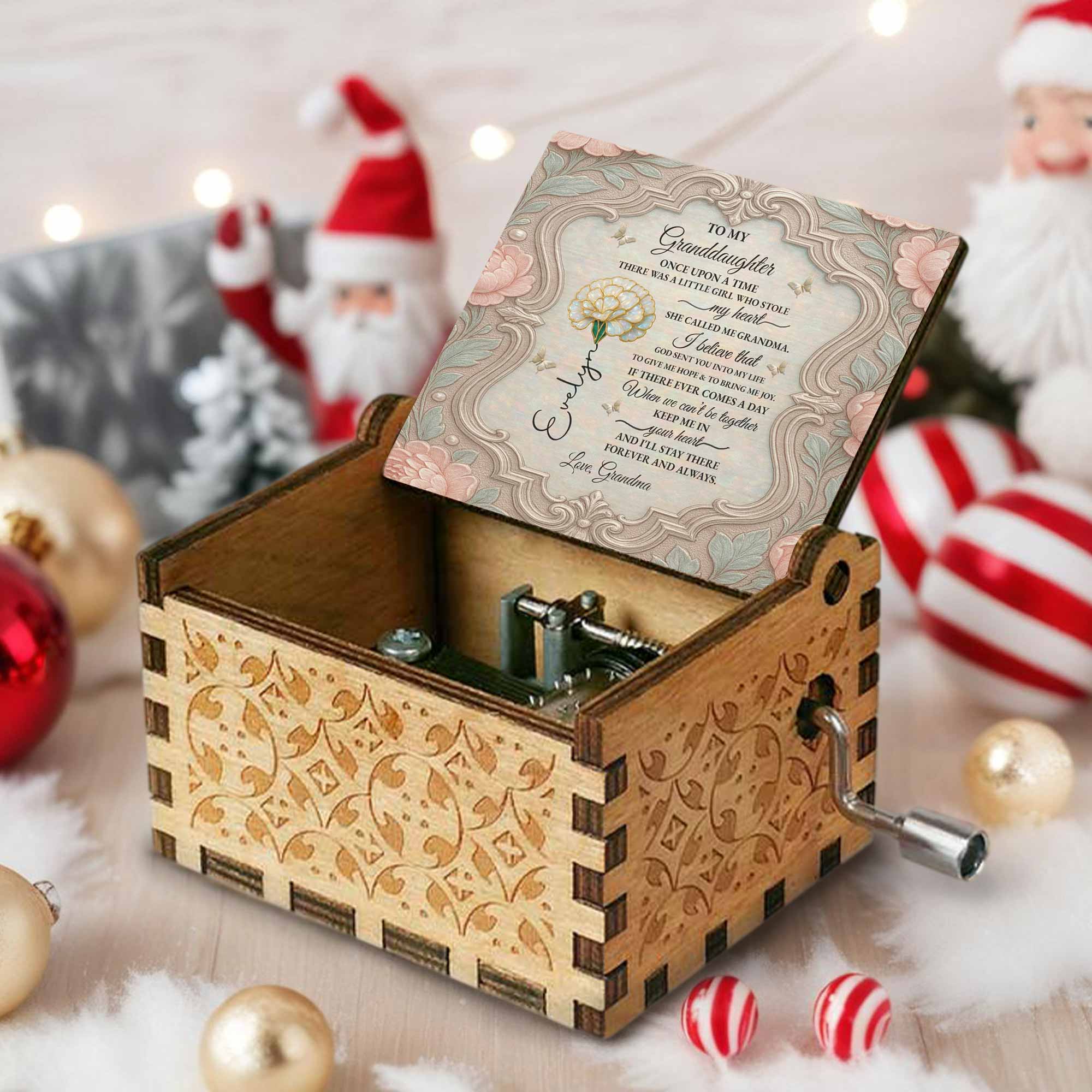 Personalized Wooden Music Box Custom Daisy Design for Granddaughter Music Box GradoCreations