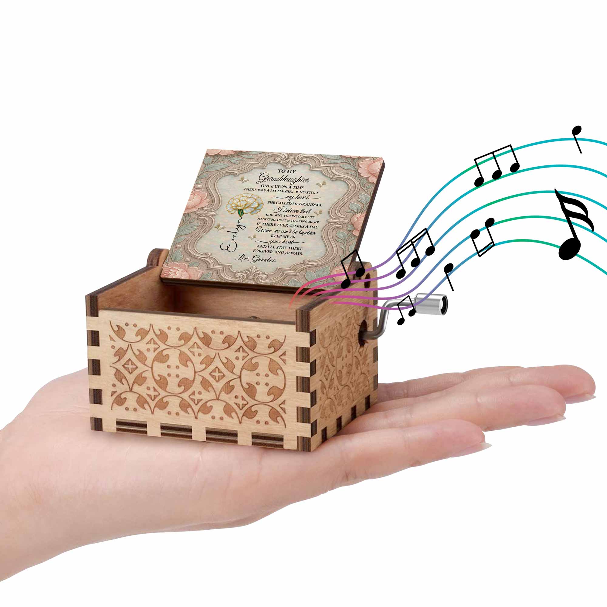 Personalized Wooden Music Box Custom Daisy Design for Granddaughter Music Box GradoCreations