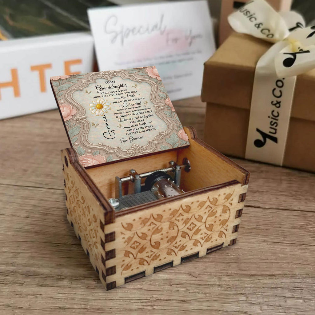 Personalized Wooden Music Box Custom Daisy Design for Granddaughter Music Box GradoCreations
