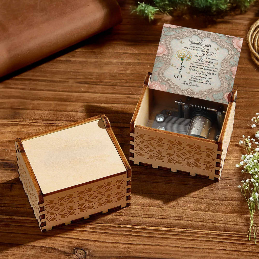 Personalized Wooden Music Box Custom Daisy Design for Granddaughter Music Box GradoCreations