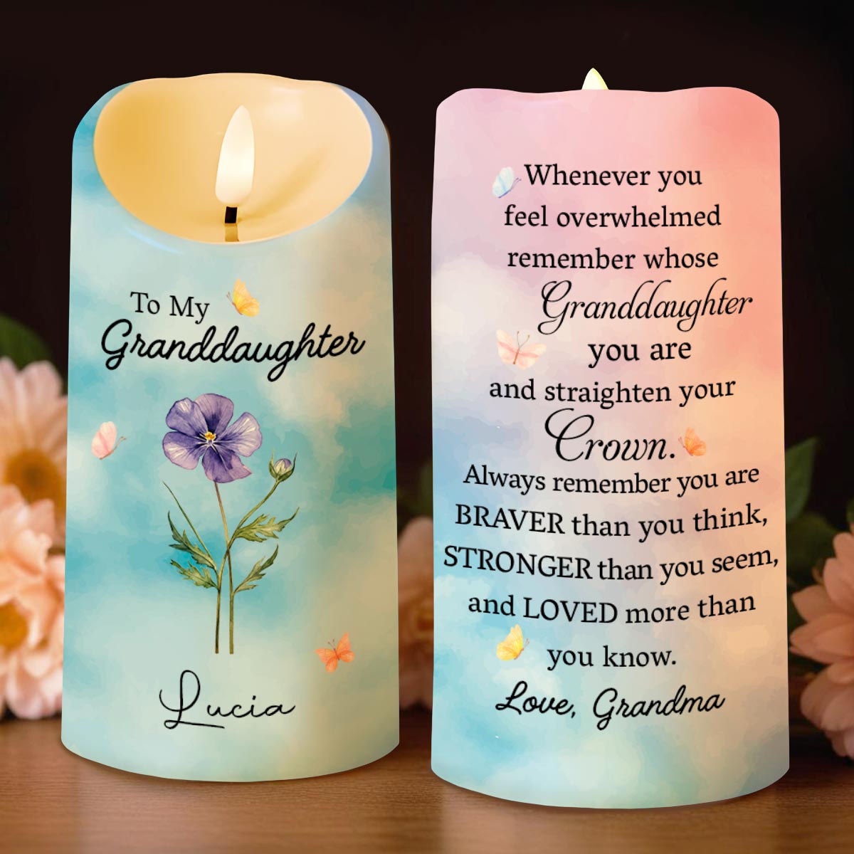 Personalized Flameless LED Candle Custom Name for Granddaughter LED Candle GradoCreations