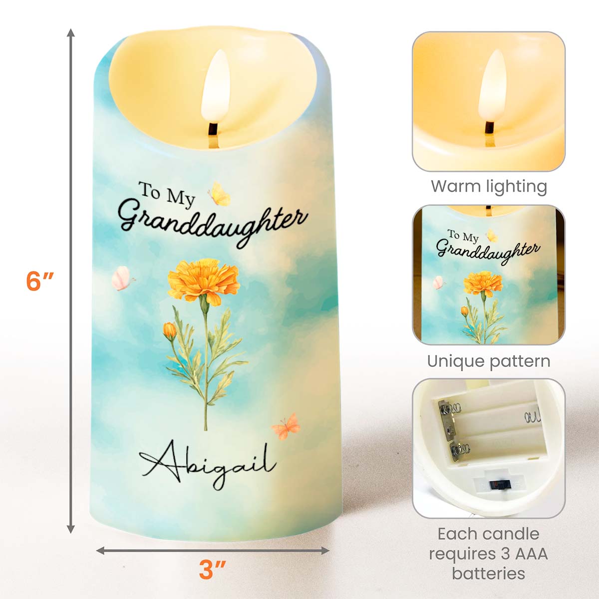 Personalized Flameless LED Candle Custom Name for Granddaughter LED Candle GradoCreations