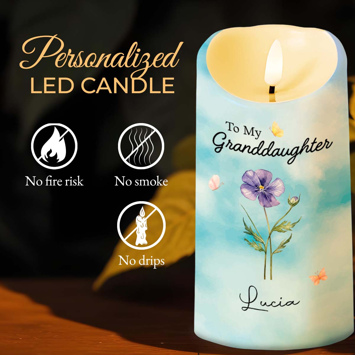 Personalized Flameless LED Candle Custom Name for Granddaughter LED Candle GradoCreations