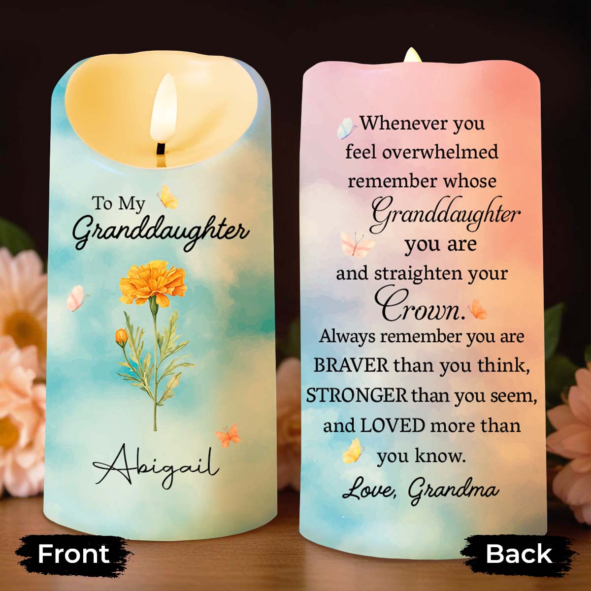 Personalized Flameless LED Candle Custom Name for Granddaughter LED Candle GradoCreations
