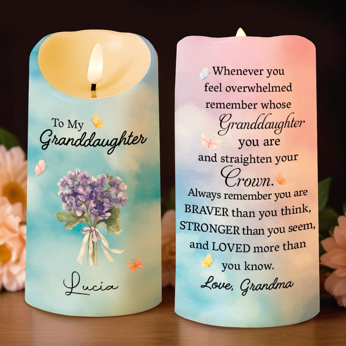 Personalized LED Candle Custom Name Gift for Granddaughter LED Candle GradoCreations