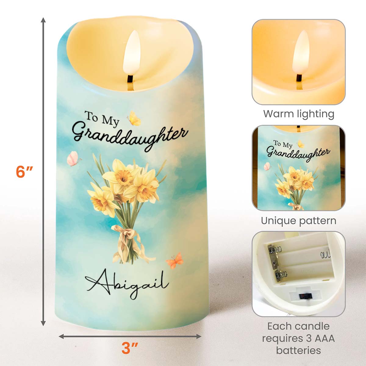 Personalized LED Candle Custom Name Gift for Granddaughter LED Candle GradoCreations