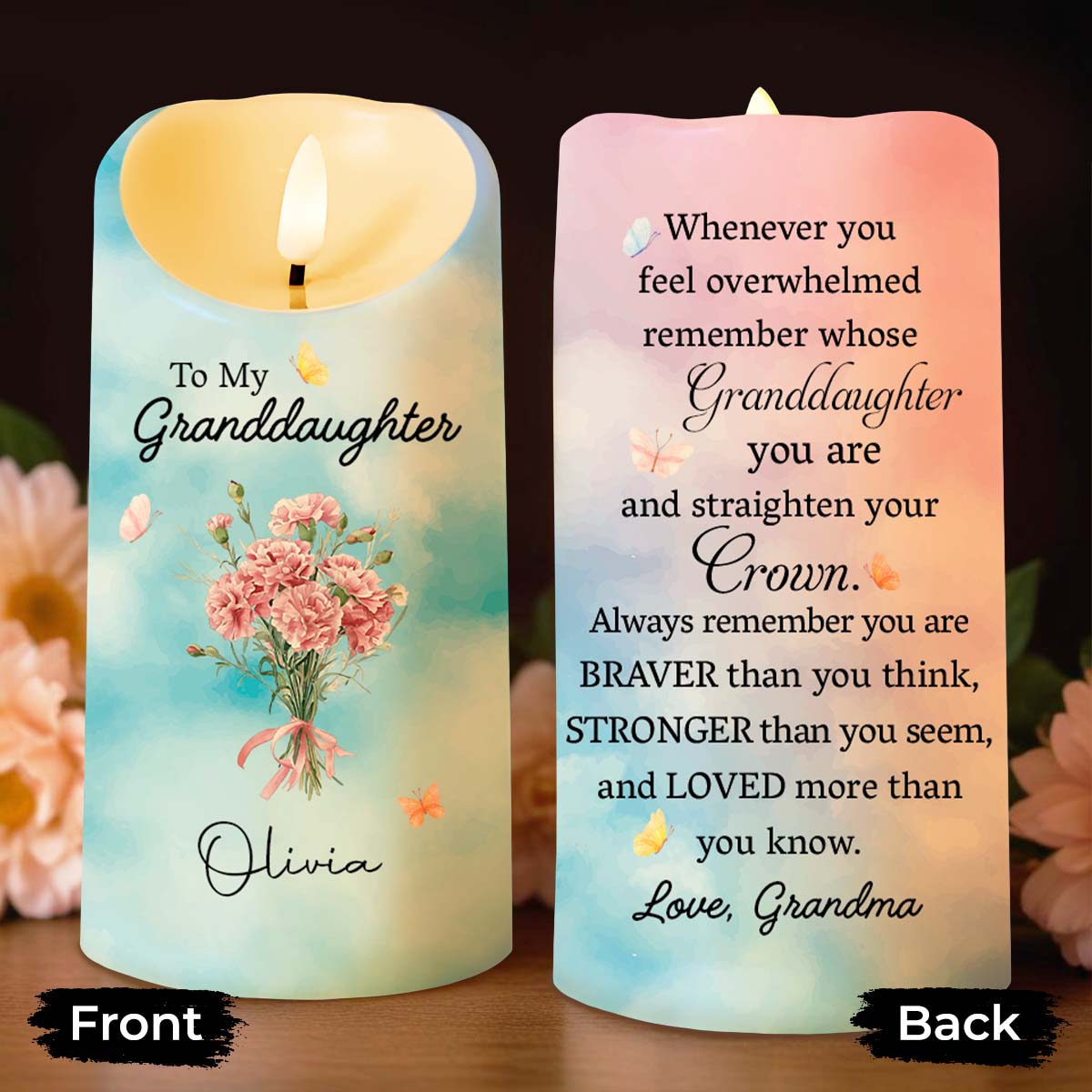 Personalized LED Candle Custom Name Gift for Granddaughter LED Candle GradoCreations