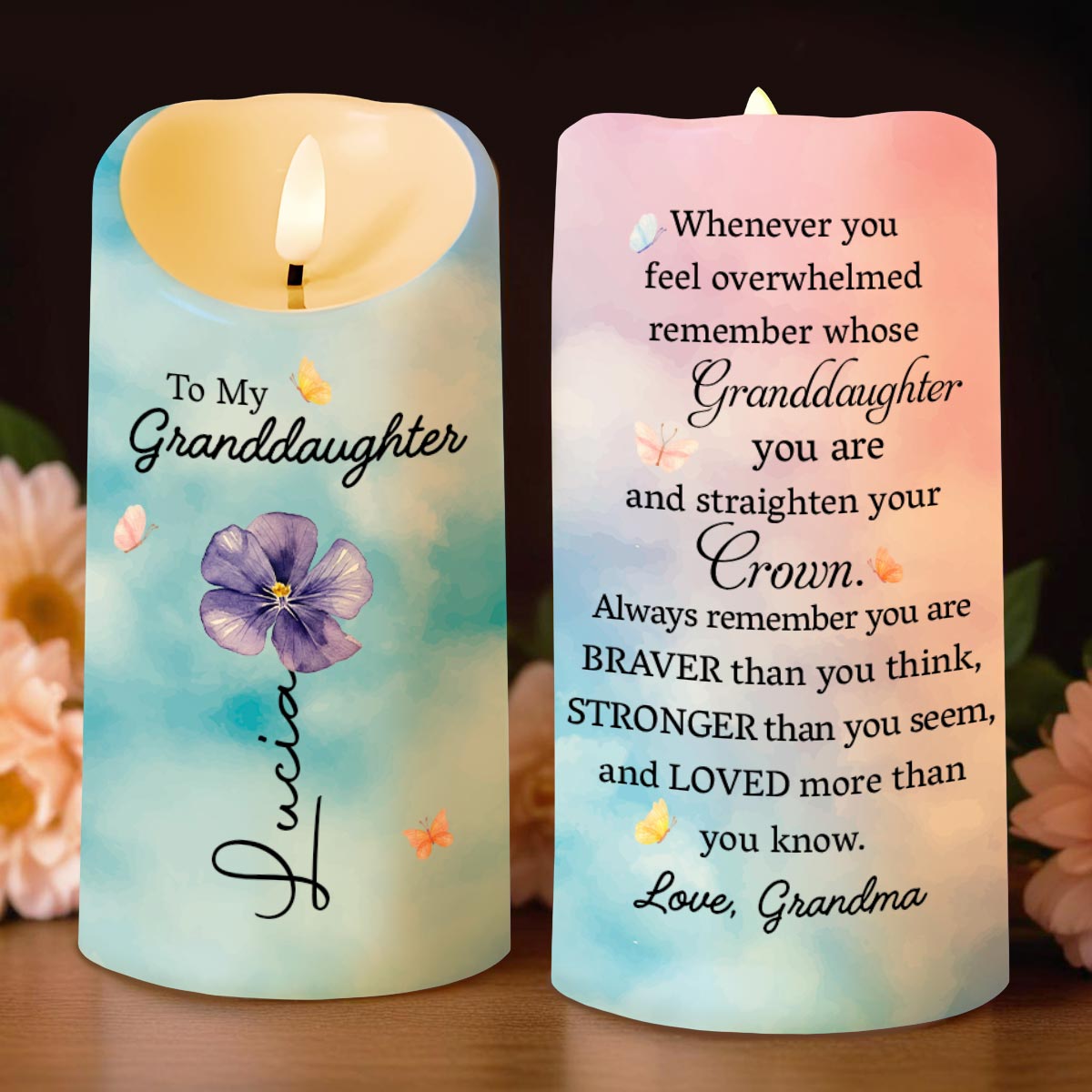 Personalized LED Candle for Granddaughter - Custom Name Gift LED Candle GradoCreations