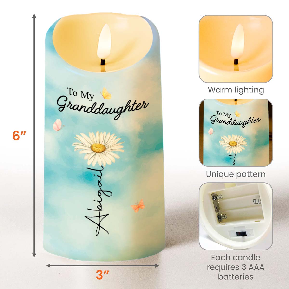 Personalized LED Candle for Granddaughter - Custom Name Gift LED Candle GradoCreations