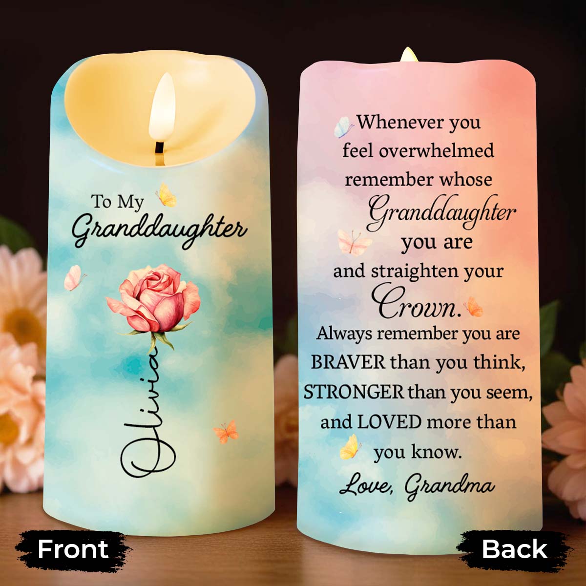 Personalized LED Candle for Granddaughter - Custom Name Gift LED Candle GradoCreations