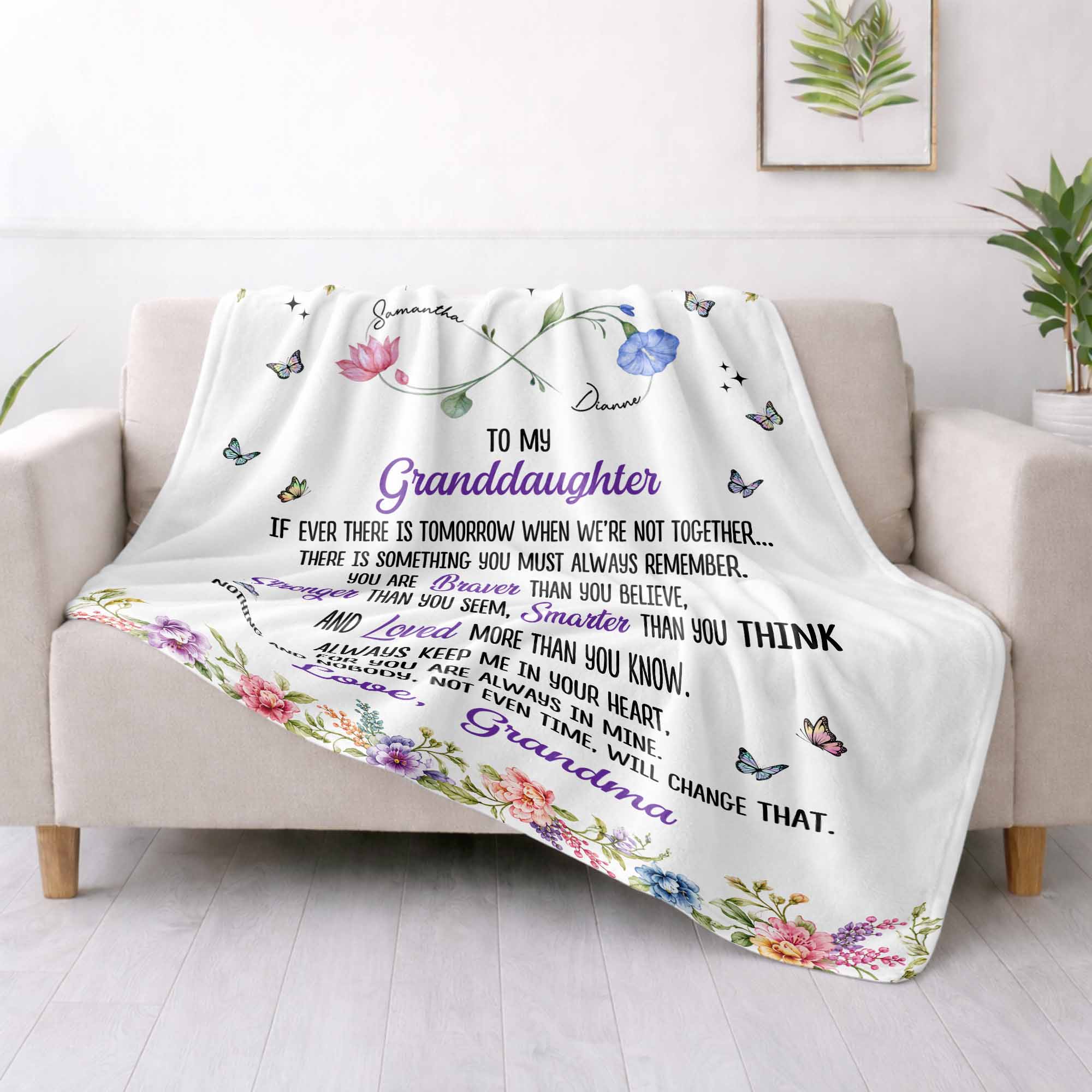 Personalized Birth Month Flowers Blanket Custom Gift for Granddaughter