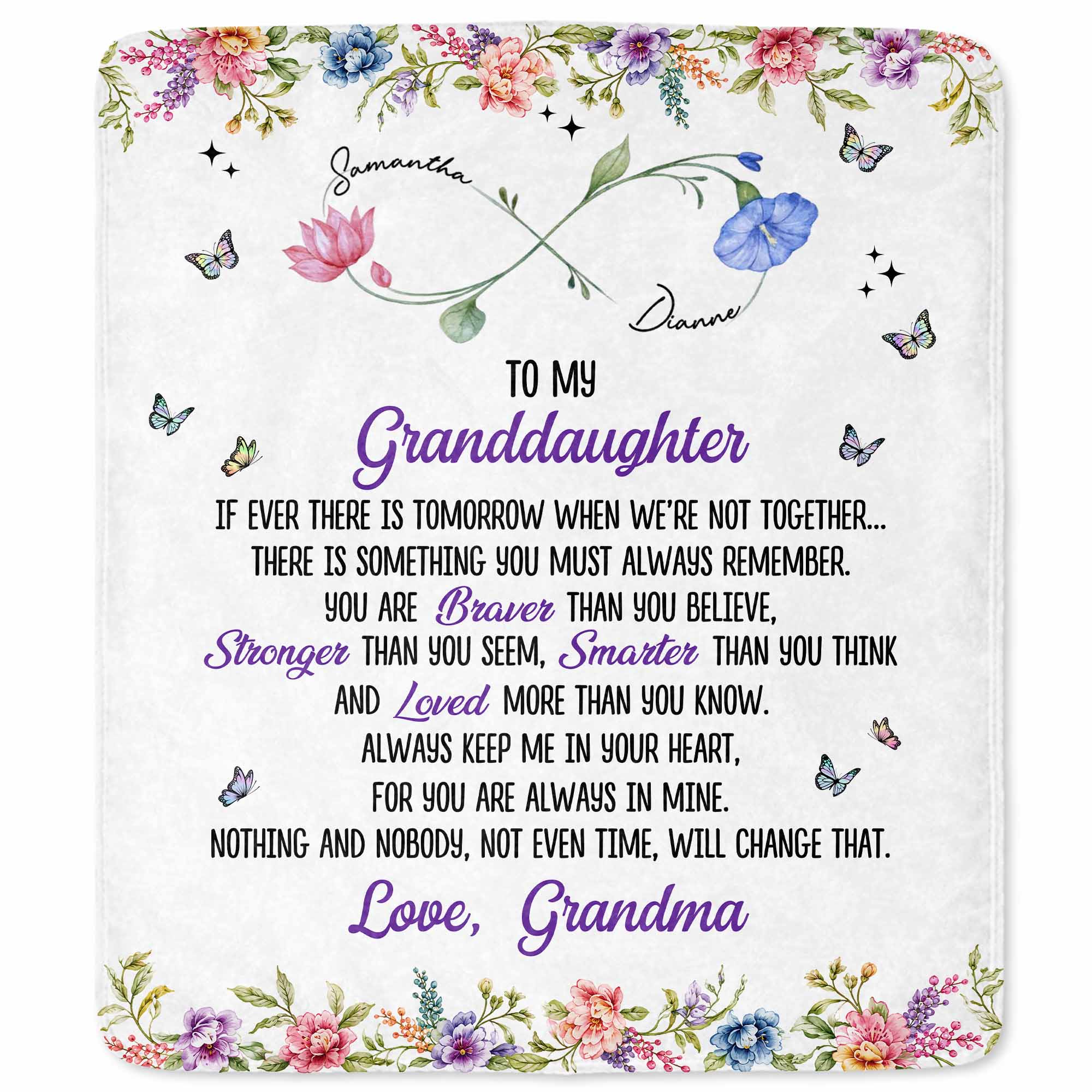 Personalized Birth Month Flowers Blanket Custom Gift for Granddaughter