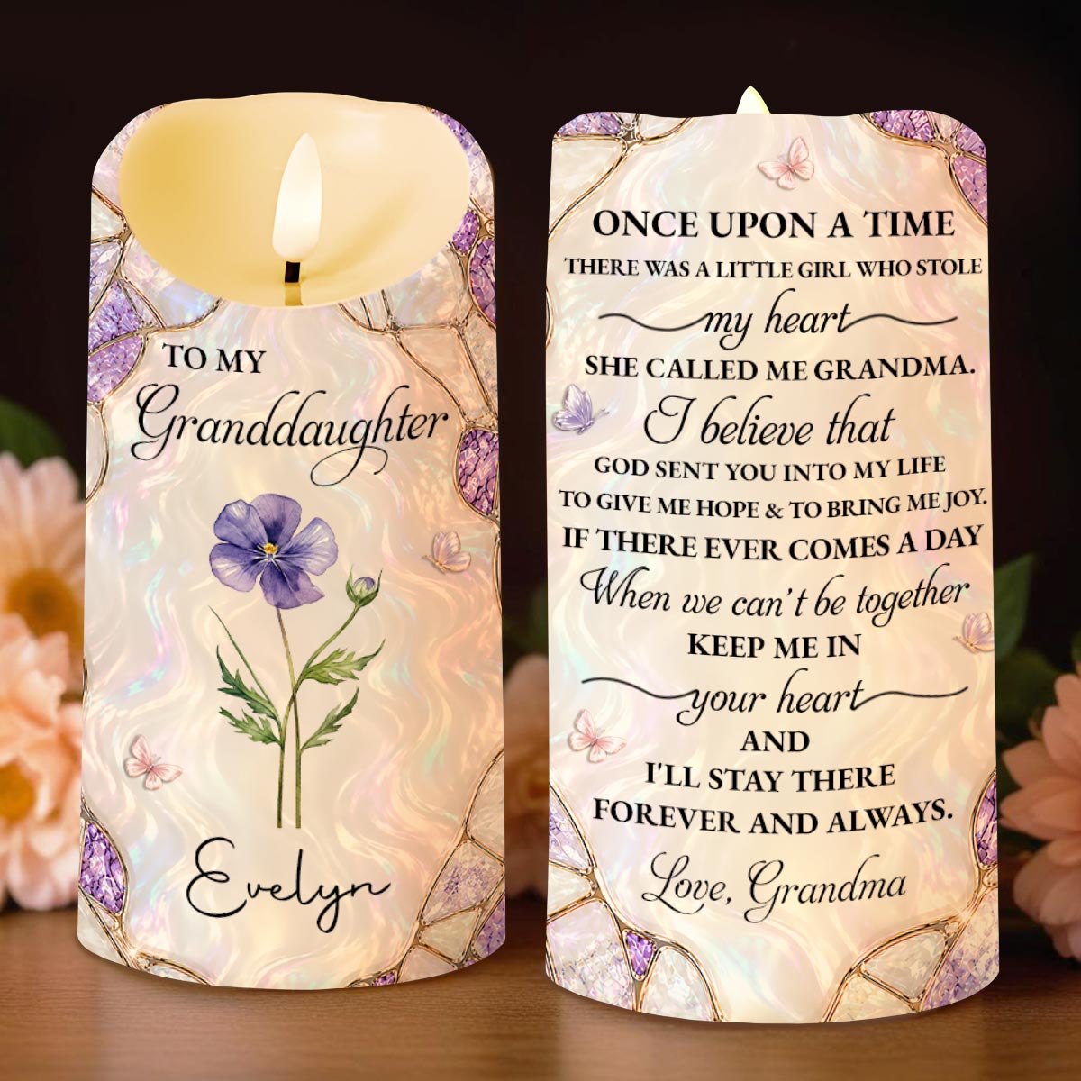 Personalized Custom LED Candle Birth Month Flower Gift for Granddaughter LED Candle GradoCreations