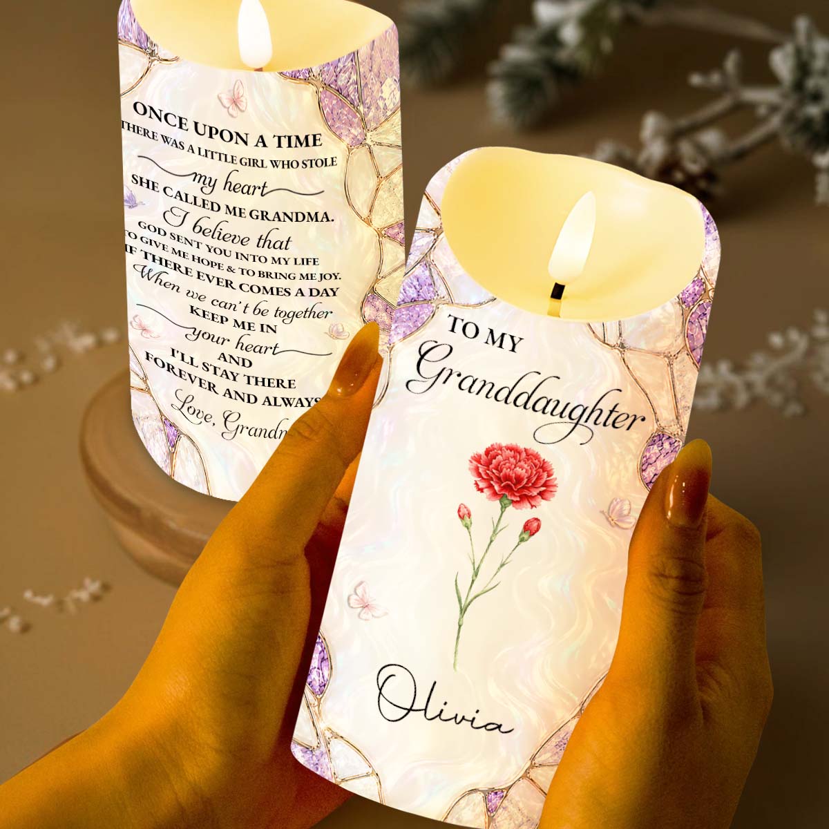 Personalized Custom LED Candle Birth Month Flower Gift for Granddaughter LED Candle GradoCreations