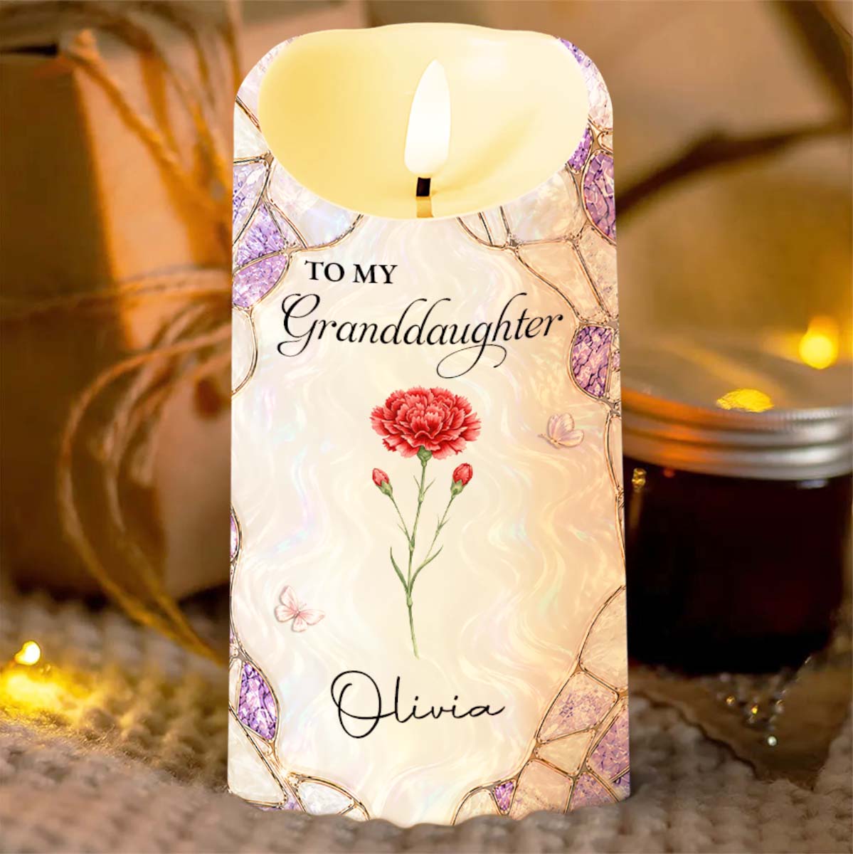 Personalized Custom LED Candle Birth Month Flower Gift for Granddaughter LED Candle GradoCreations