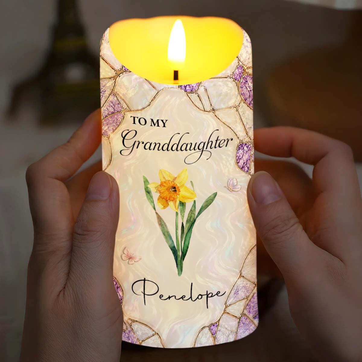 Personalized Custom LED Candle Birth Month Flower Gift for Granddaughter LED Candle GradoCreations