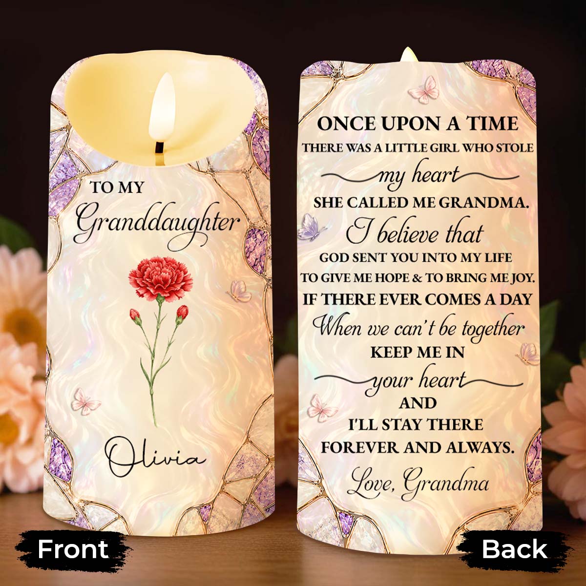Personalized Custom LED Candle Birth Month Flower Gift for Granddaughter LED Candle GradoCreations
