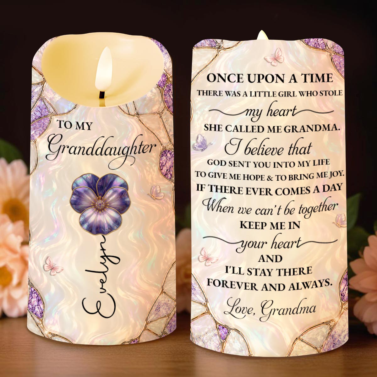 Personalized LED Candle Custom Flower Gift for Granddaughter LED Candle GradoCreations