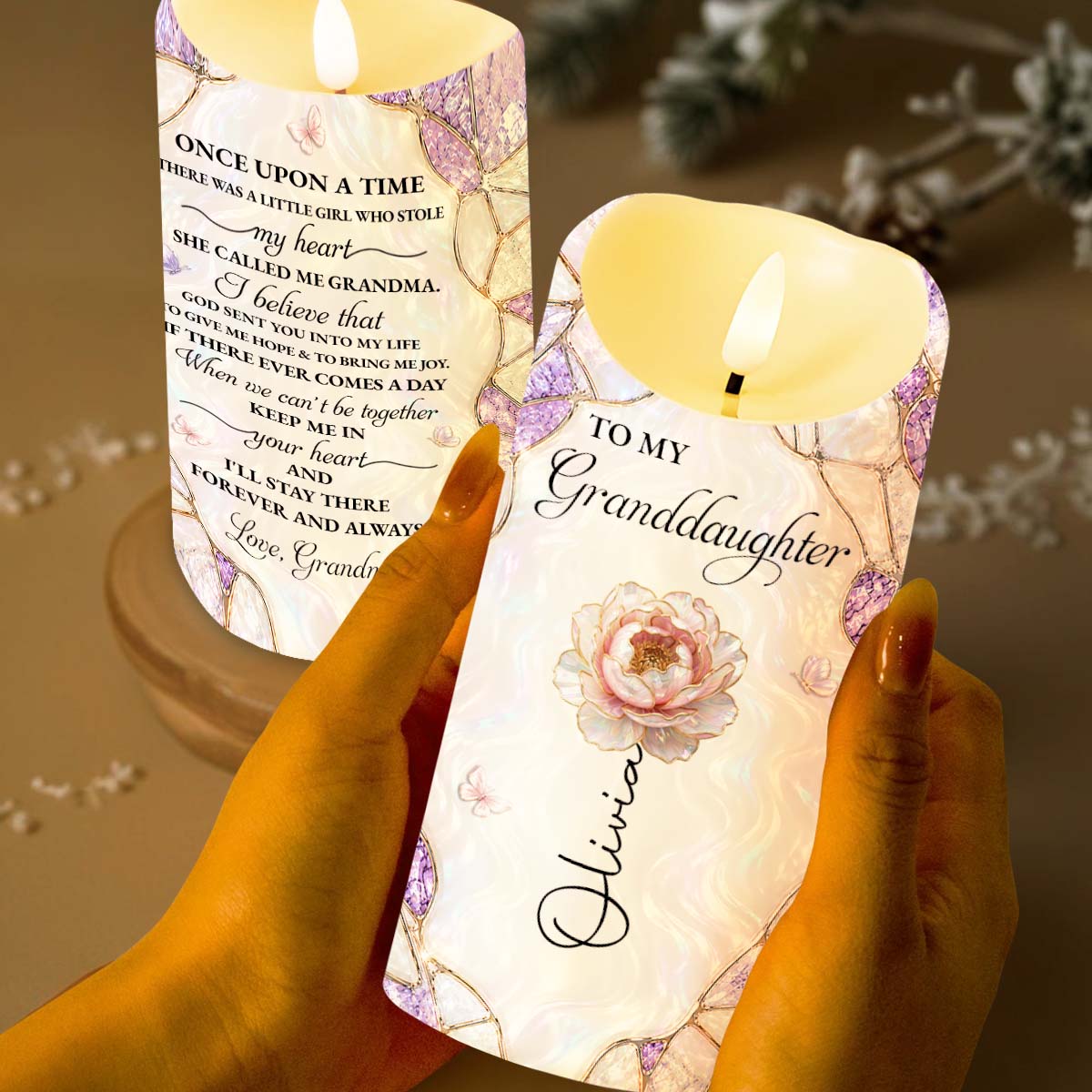 Personalized LED Candle Custom Flower Gift for Granddaughter LED Candle GradoCreations