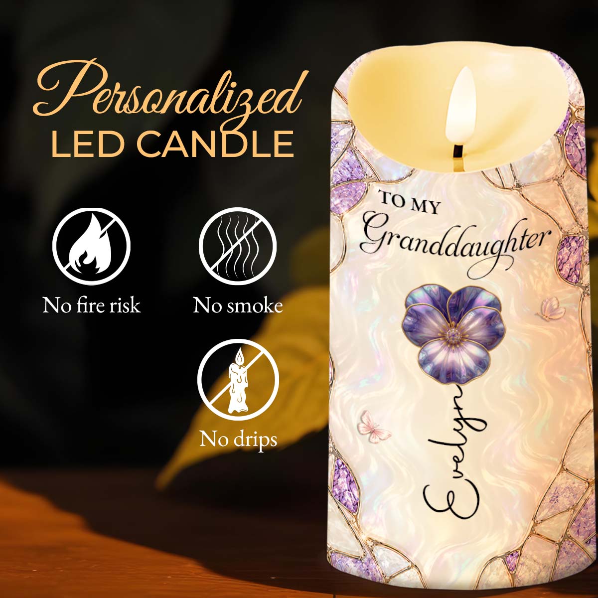Personalized LED Candle Custom Flower Gift for Granddaughter LED Candle GradoCreations