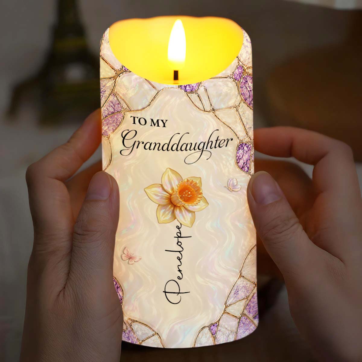 Personalized LED Candle Custom Flower Gift for Granddaughter LED Candle GradoCreations