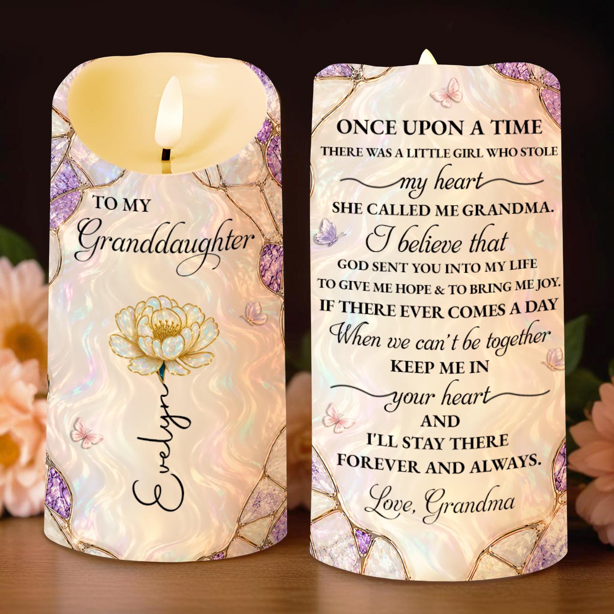 Personalized LED Candle Custom Birth Month Flower Gift for Granddaughter LED Candle GradoCreations