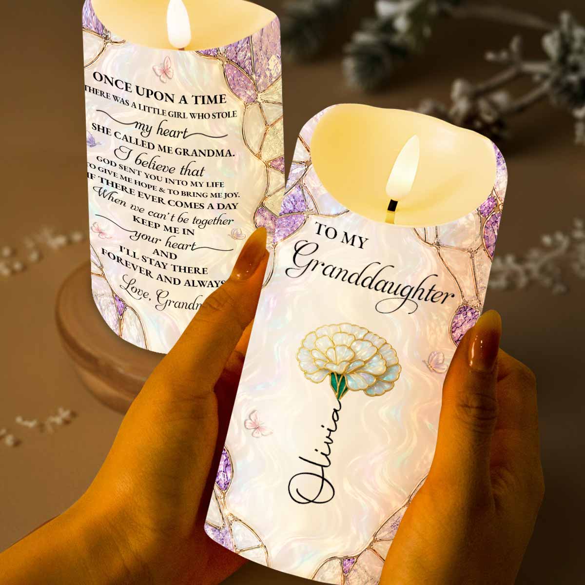 Personalized LED Candle Custom Birth Month Flower Gift for Granddaughter LED Candle GradoCreations