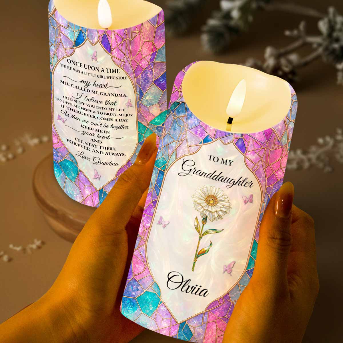 Personalized LED Candle with Custom Name for Granddaughter Gift LED Candle GradoCreations