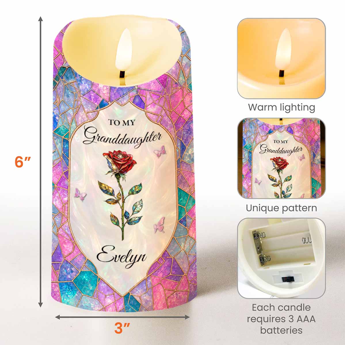 Personalized LED Candle with Custom Name for Granddaughter Gift LED Candle GradoCreations