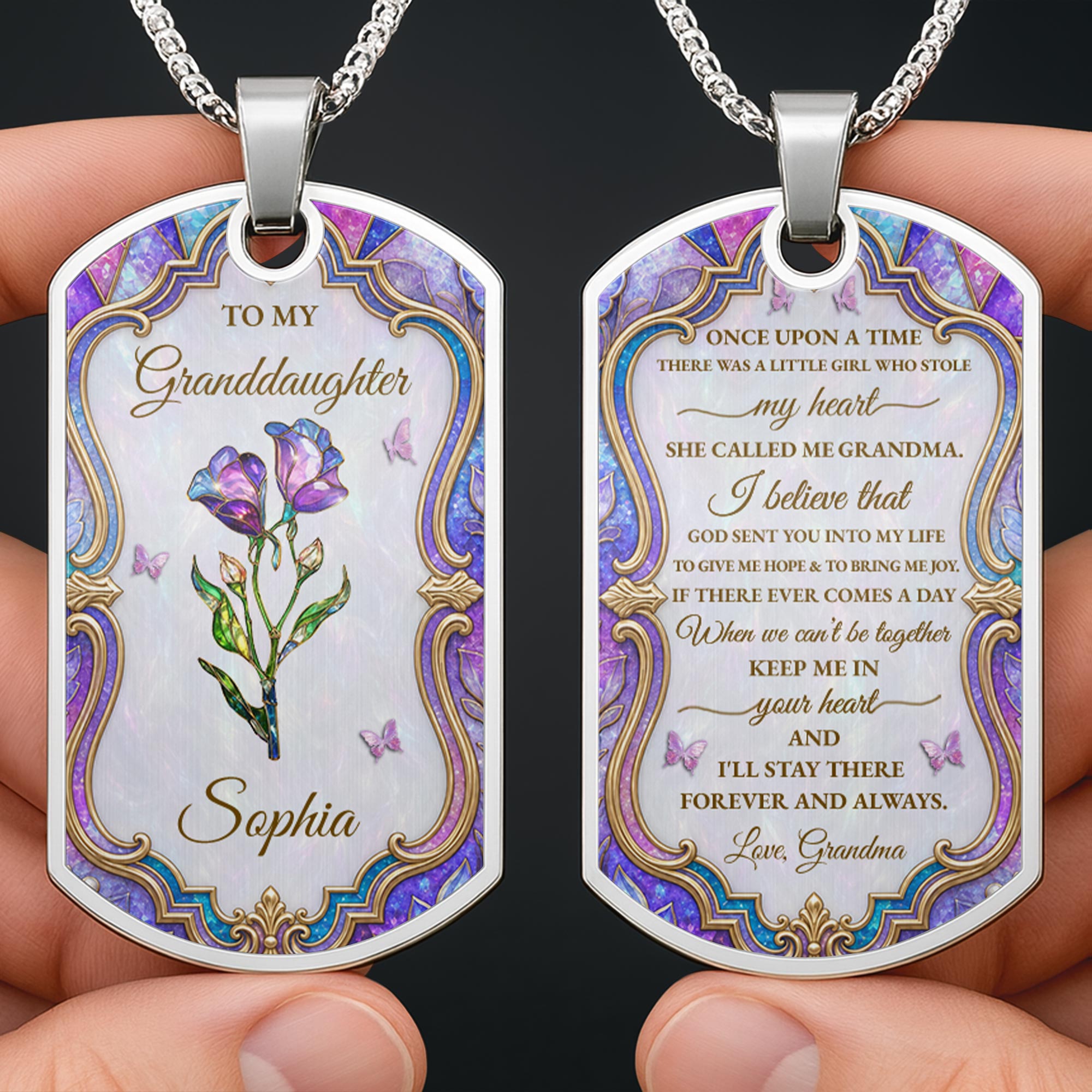 Personalized Custom Dog Tag Necklace for Granddaughter Gift Dog Tag Necklace GradoCreations
