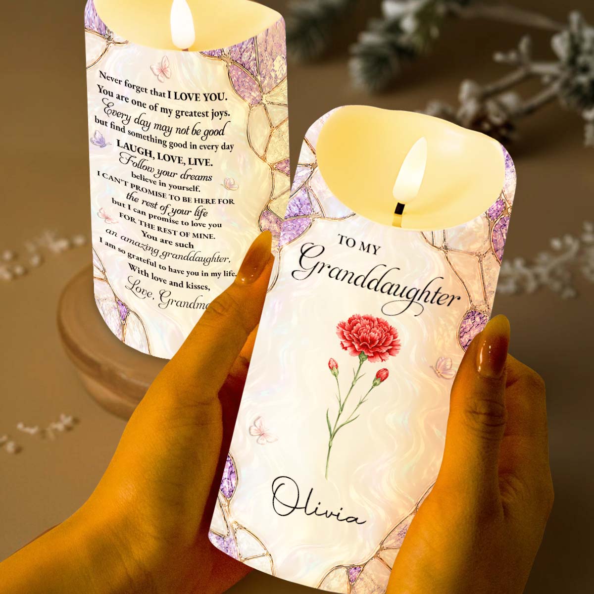 Personalized LED Candle for Granddaughter with Butterflies LED Candle GradoCreations